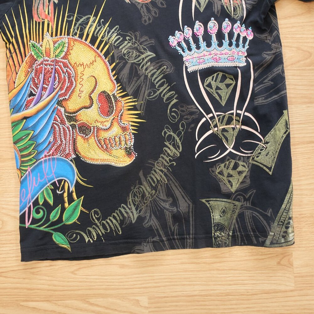 Christian Audigier T-Shirt / Skull Crown Money / Size M / Black / Made in - Picture 3 of 16
